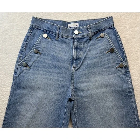 Loft Jeans Womens 2 The Wide Leg Denim Button Pocket Minimalist Preppy 30Wx25L - Picture 6 of 8